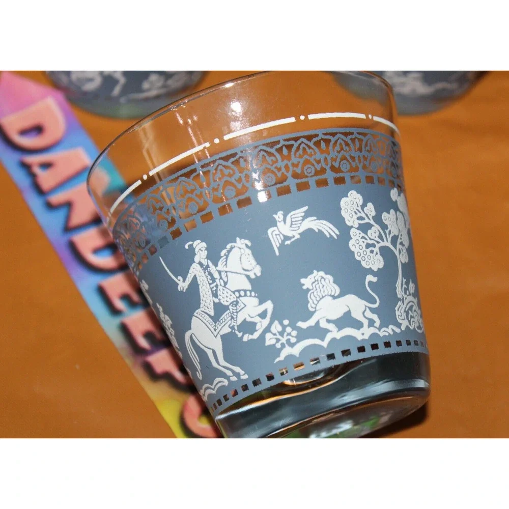 7 Pc Pattern Hazel Atlas Arabian Knights Wegewood Cups And Bowl Blue White